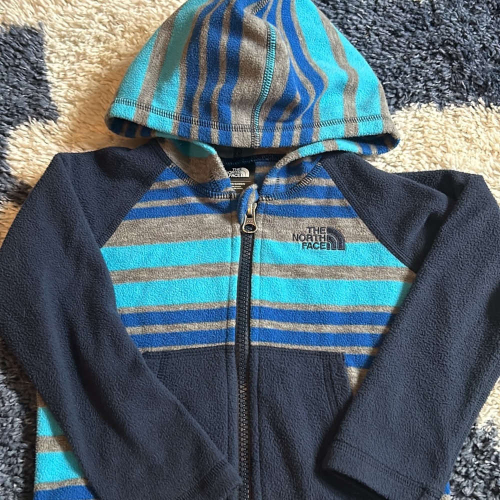 The North Face Kids Striped Blue and Gray Hoodie